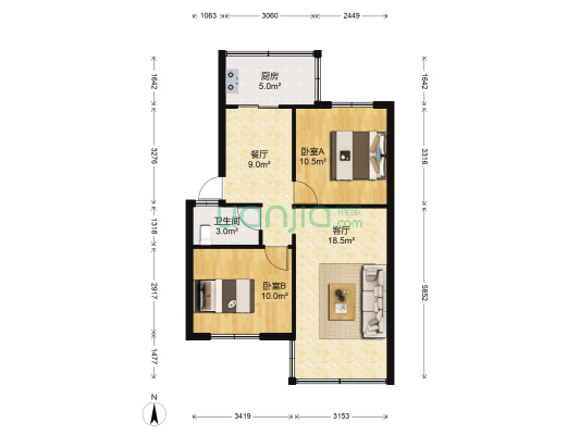 滇缅大道313号 2室2厅1卫 65平方