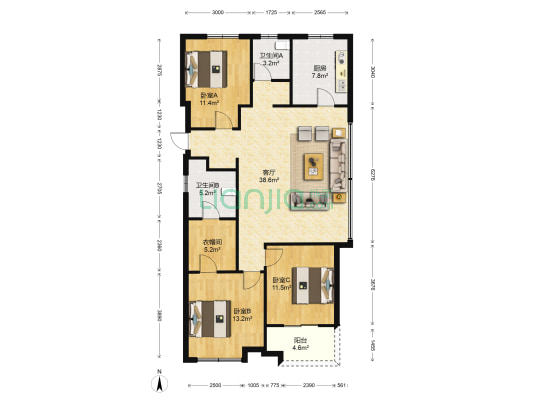 万科未来城二期 3室1厅2卫 116平方
