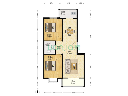 盛景花园 2室1厅1卫 91平方