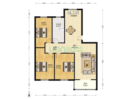 瑞丹花苑 3室1厅1卫 133平方