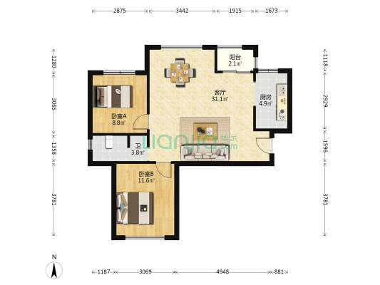 东岸梅园 2室1厅1卫 81平方