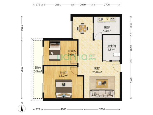 鉆石軒 2室1厅1卫 77平方