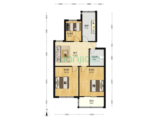崧舜教师楼 3室1厅1卫 83平方