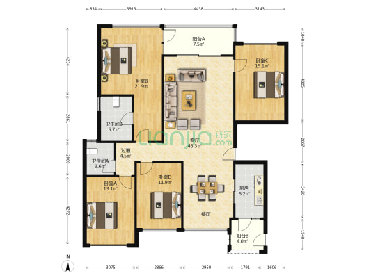 融创香璟台西苑二期 4室1厅2卫 153平方