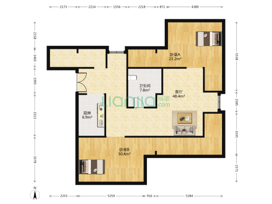 嘉和广场 2室1厅1卫 113平方