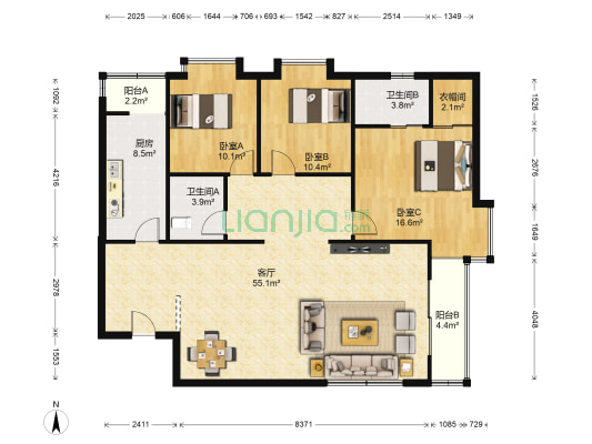 新兴骏景园2期 3室1厅2卫 137平方