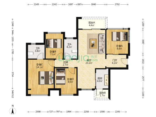 中昂翠屿湖花园 4室1厅2卫 109平方