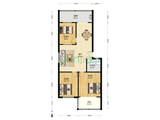 蓝图工程小区 3室1厅1卫 99平方