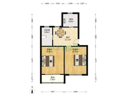 荷五小区 2室1厅1卫 68平方