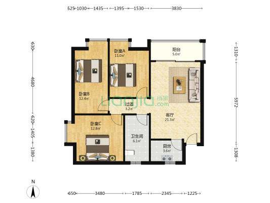 共和西苑 3室1厅1卫 103平方