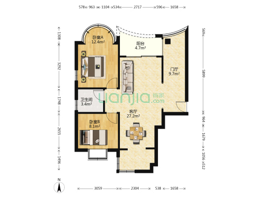 广物滨江帝景1期 2室1厅1卫 82平方