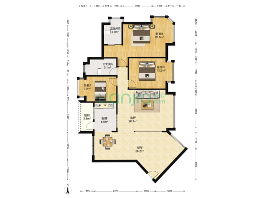 荣和山水美地1组团美丽湾 3室2厅2卫 131平方