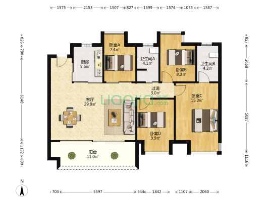 联发美的云玺台 4室1厅2卫 118平方