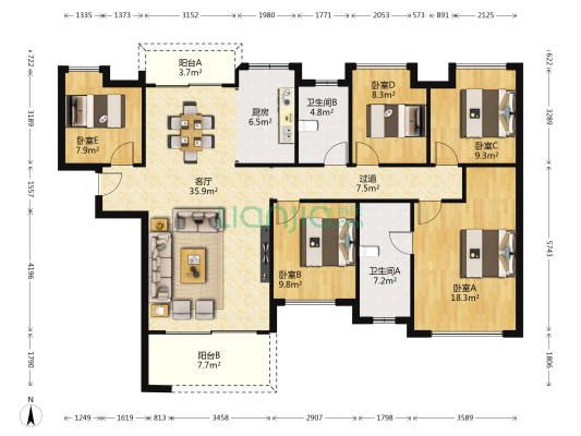 华润万象府 5室1厅2卫 166平方