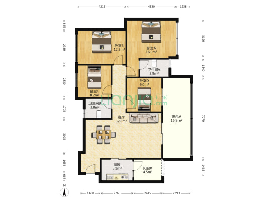 御景水岸 4室1厅2卫 126平方