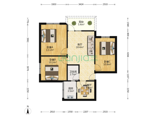 银杏苑(郫都) 3室2厅1卫 84平方