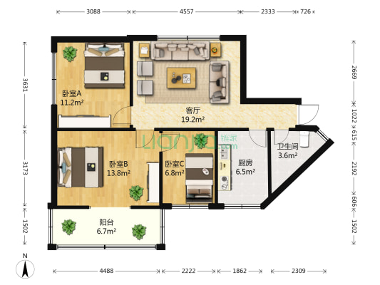 白马小区芙蓉南里 3室1厅1卫 76平方