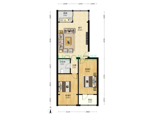 安百小区 2室1厅1卫 95平方