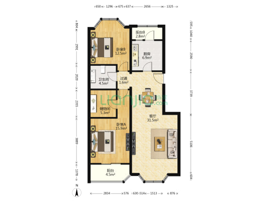 春华屋 2室1厅1卫 108平方