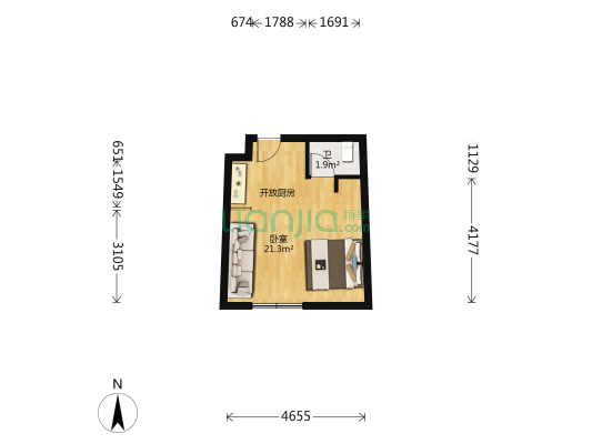 新财富大厦 1室0厅1卫 42平方
