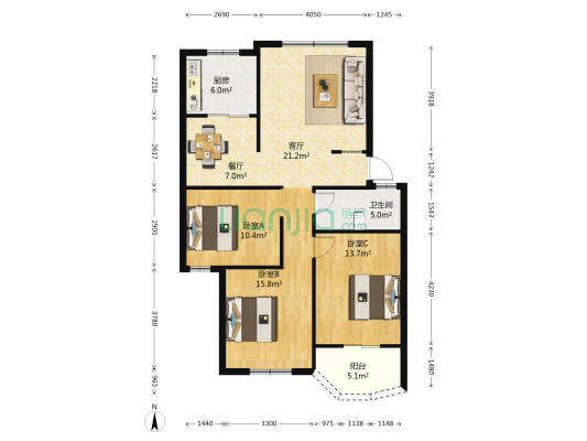 四季东升苑 3室2厅1卫 99平方