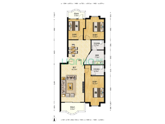 华葆明苑 3室1厅2卫 125平方