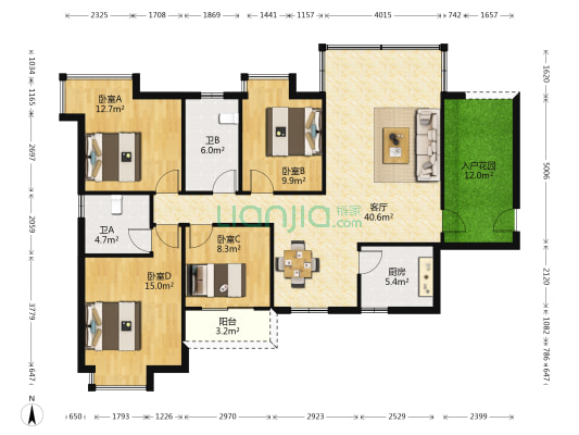 慢步江湾 4室1厅2卫 137平方