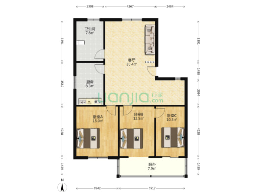 东华公寓 3室1厅1卫 122平方