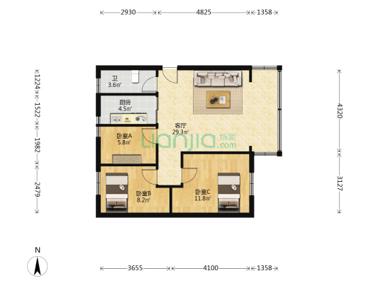 长发楼 3室1厅1卫 75平方