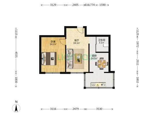 送变电小区 1室1厅1卫 58平方