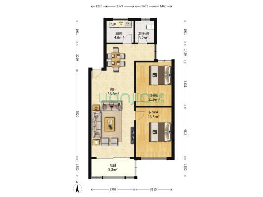 广福园 2室1厅1卫 86平方