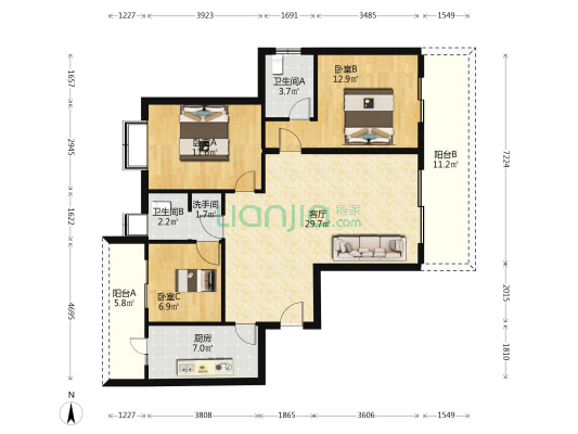 万瑞华庭 3室1厅3卫 114平方