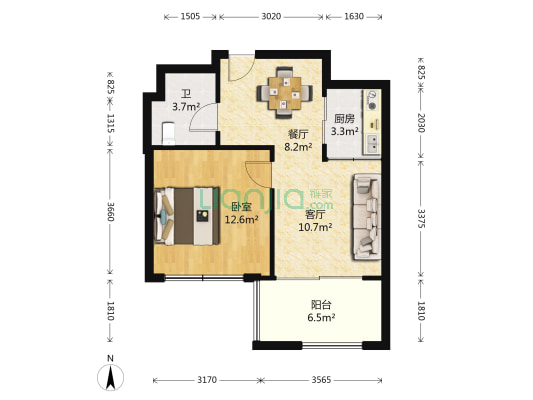 金海嘉园 1室2厅1卫 58平方