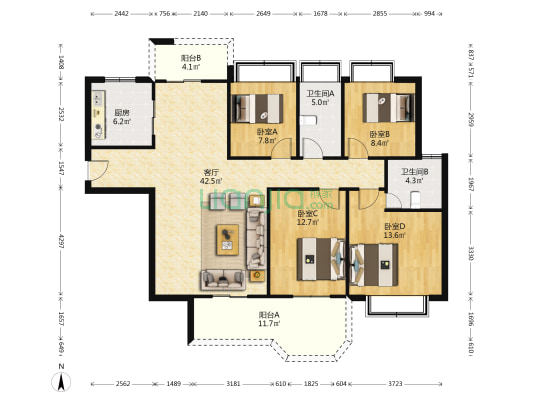 嘉和盛世 4室1厅2卫 141平方
