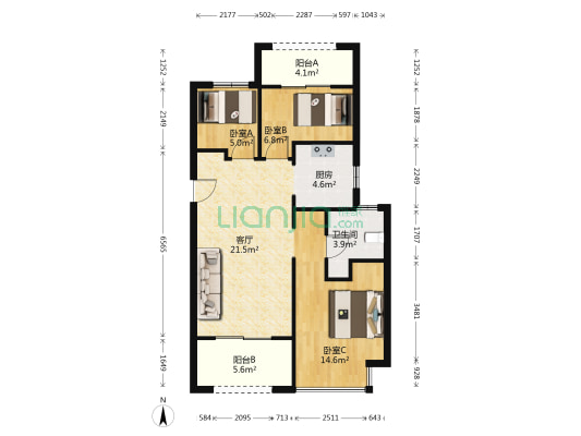 国展和昌芳草庭 3室1厅1卫 85平方