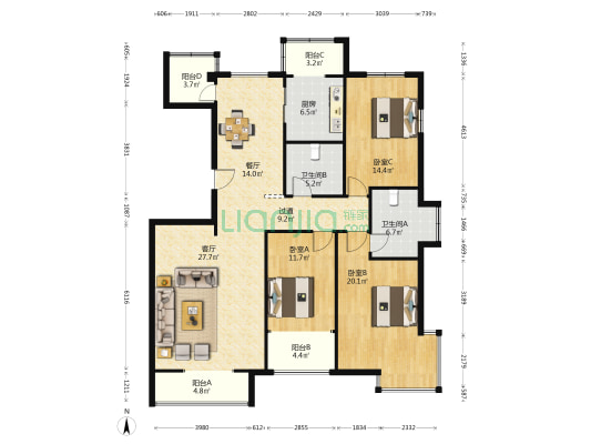 康馨花园 3室2厅2卫 165平方