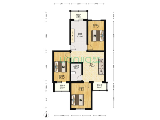 龙乡中区 3室1厅1卫 101平方