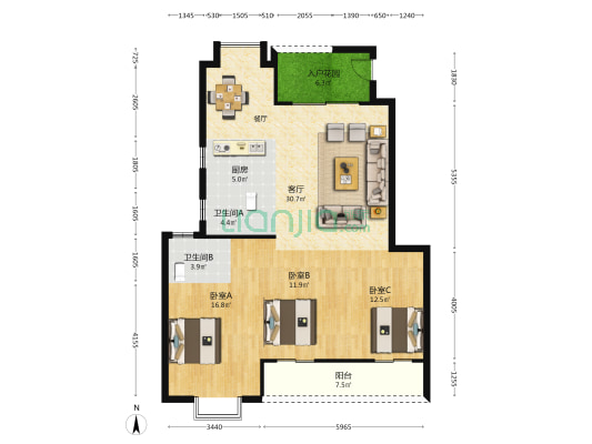 华电蓝海苑 3室1厅2卫 121平方