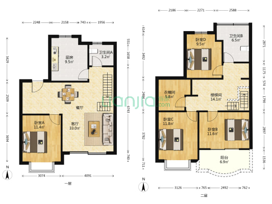 胡姬花园 4室1厅2卫 156平方