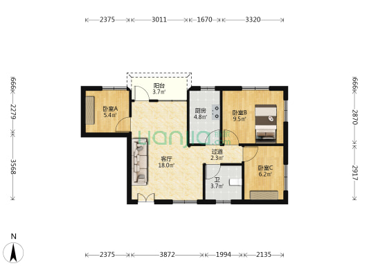 顺和街 3室1厅1卫 73平方