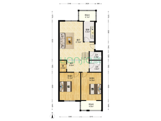 水上温泉 2室2厅2卫 109平方