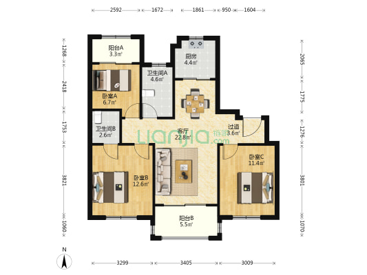 大唐锦绣豪庭 3室1厅2卫 105平方