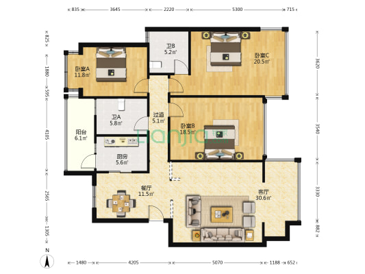 融信碧云天 3室2厅2卫 129平方