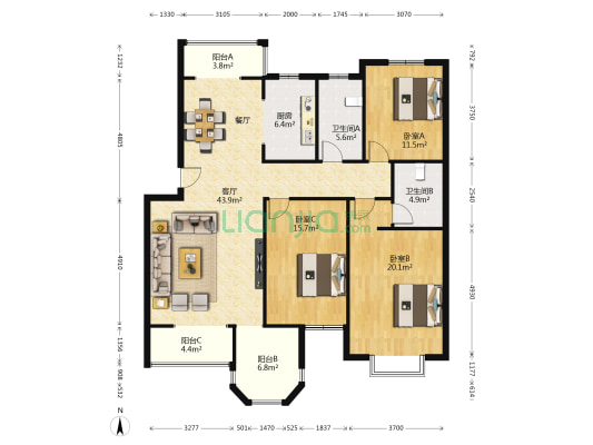 沁园馨城 3室1厅2卫 147平方