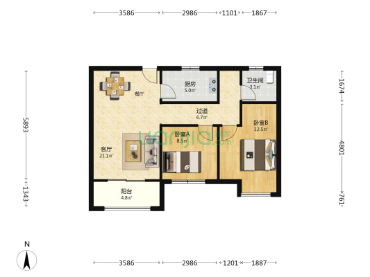 绿都·上林府二区 2室1厅1卫 85平方