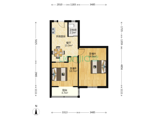 巴林苑 2室1厅1卫 57平方