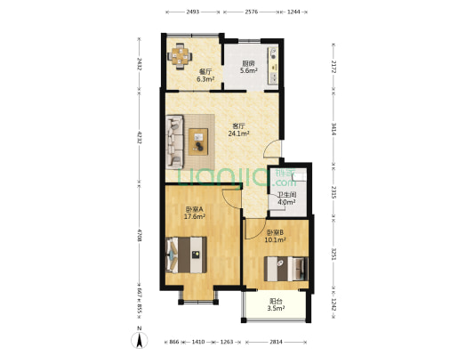 世纪花园(汉沽区) 2室2厅1卫 85平方