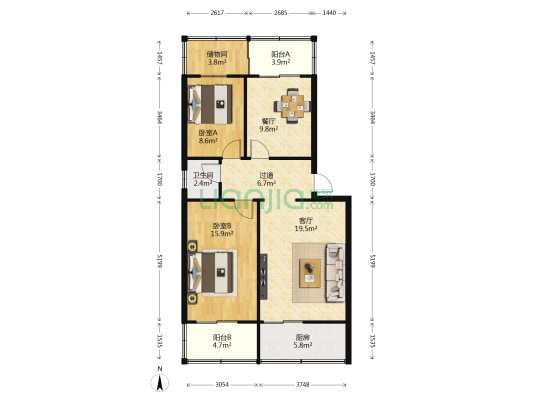 宏府向荣新区 2室2厅1卫 101平方