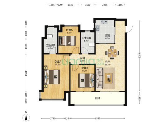 公园上城 3室1厅2卫 120平方