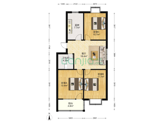 舜和花苑 3室1厅1卫 91平方
